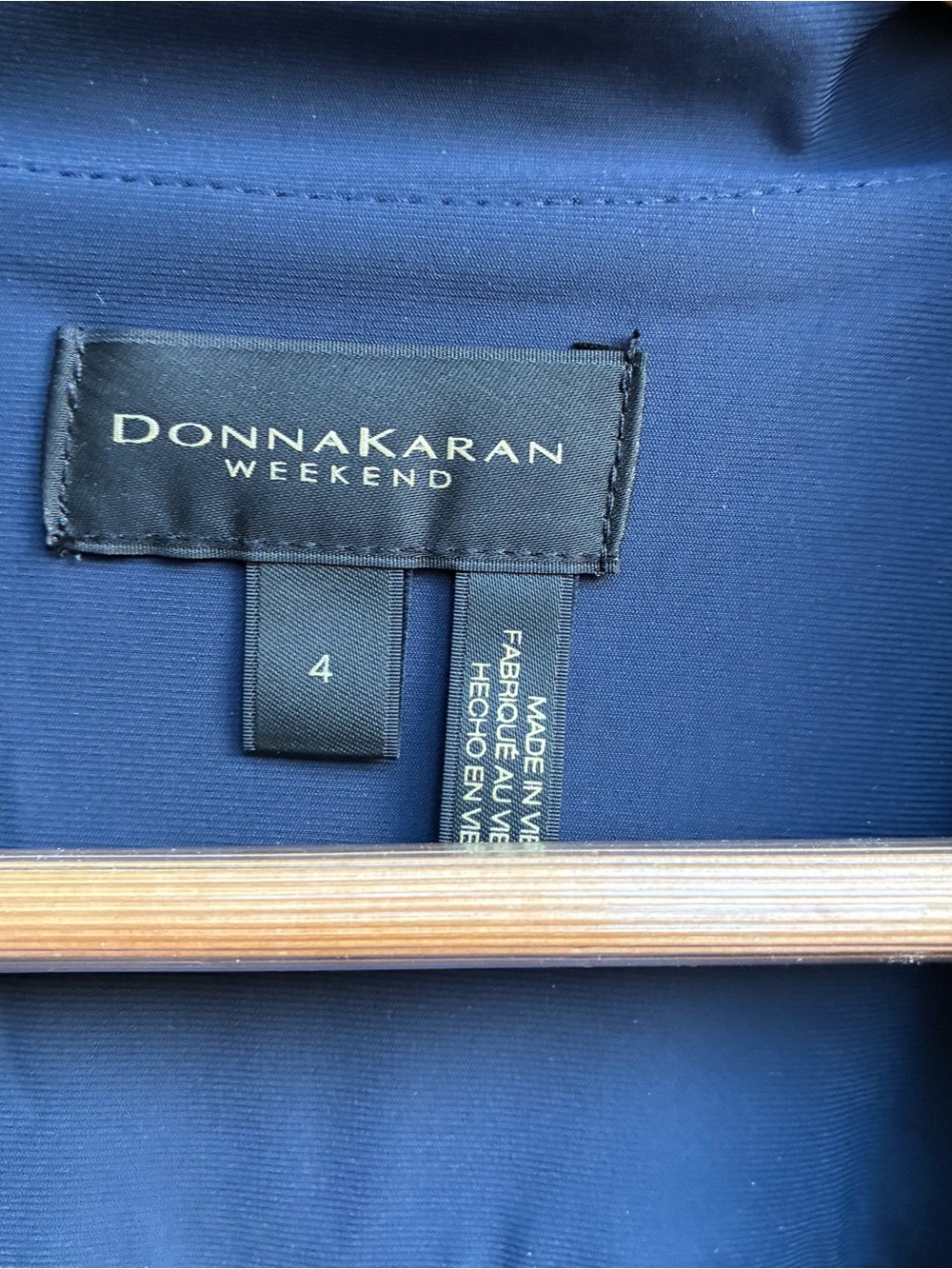 Donna Karan Weekend NWOT Stretch Knit Elbow-Sleeve Polo Navy Blue Dress Sz 4 - Picture 4 of 7